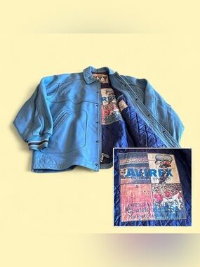 Vintage Avirex Varsity Leather Jacket Blue Heavyweight Men’s 3XL